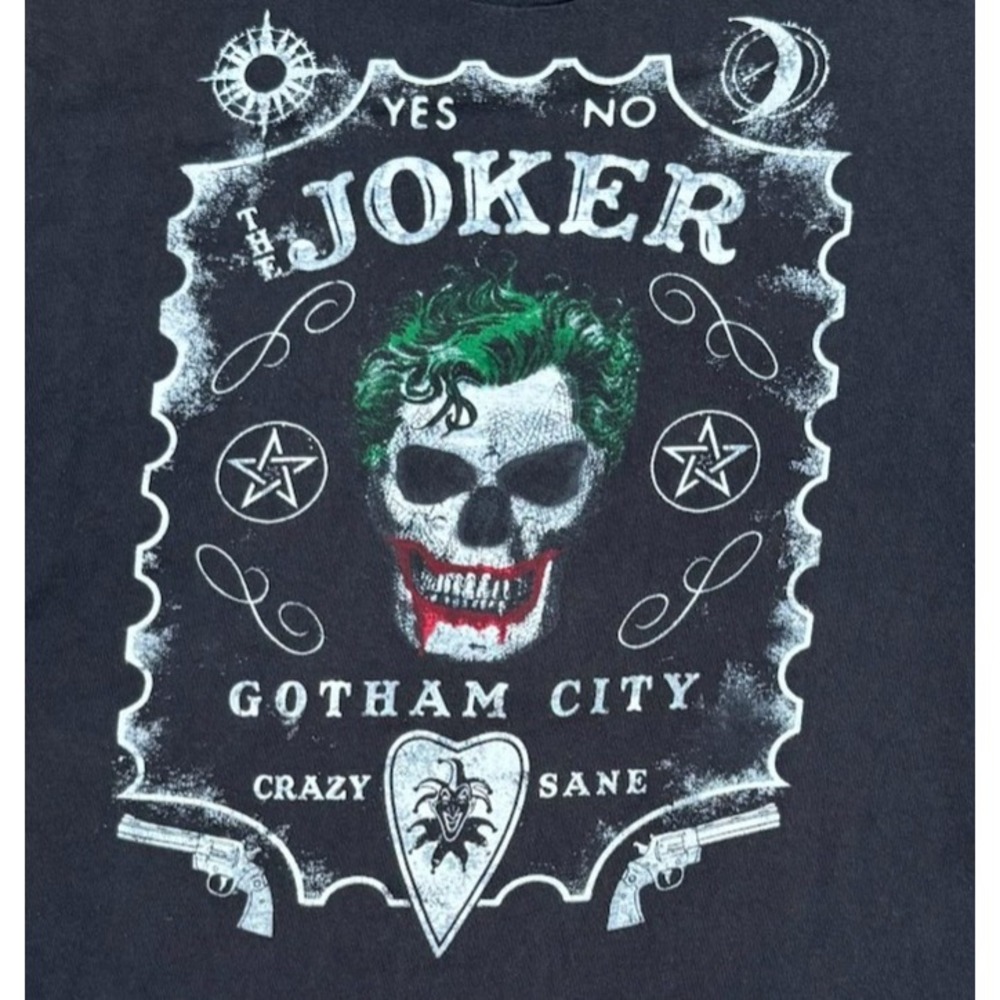 DC Comics Joker Gotham City Ouija Skull Graphic Tee Black Distressed